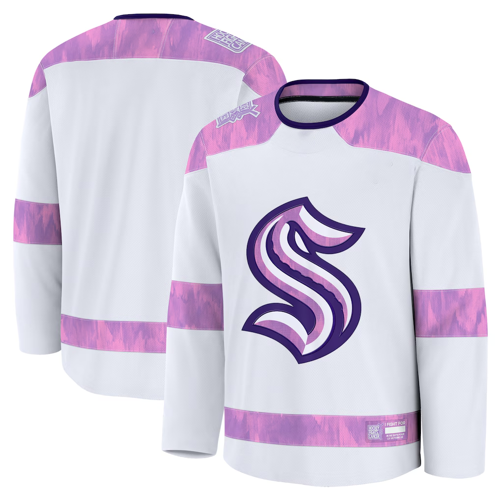 Kooe S.Kraken White 2024 Hockey Fights Cancer Practice Jerseys