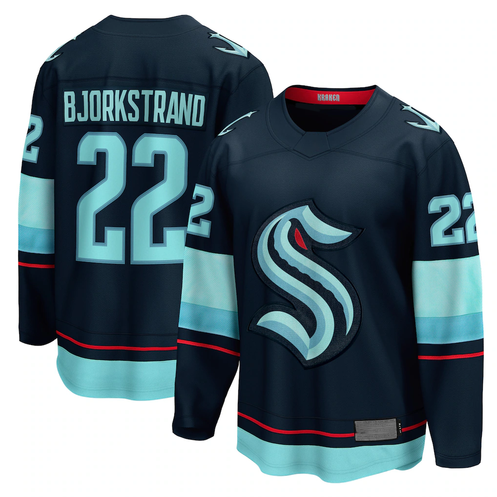 Kooe S.Kraken #22 Oliver Bjorkstrand Deep Sea Blue Home Breakaway Player Jerseys