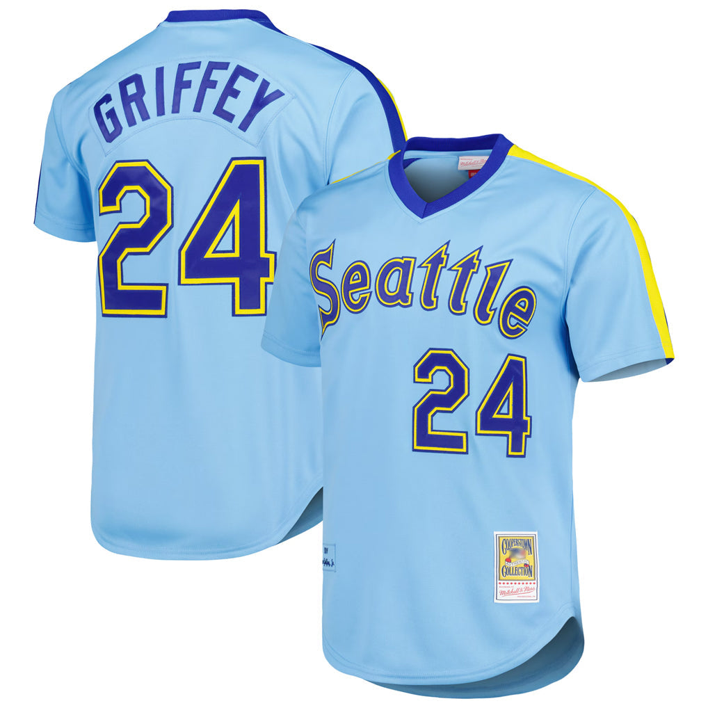 Kooe S.Mariners #24 Ken Griffey Jr Player Light Blue Mitchell & Ness Cooperstown Collection Game Stitched Jerseys
