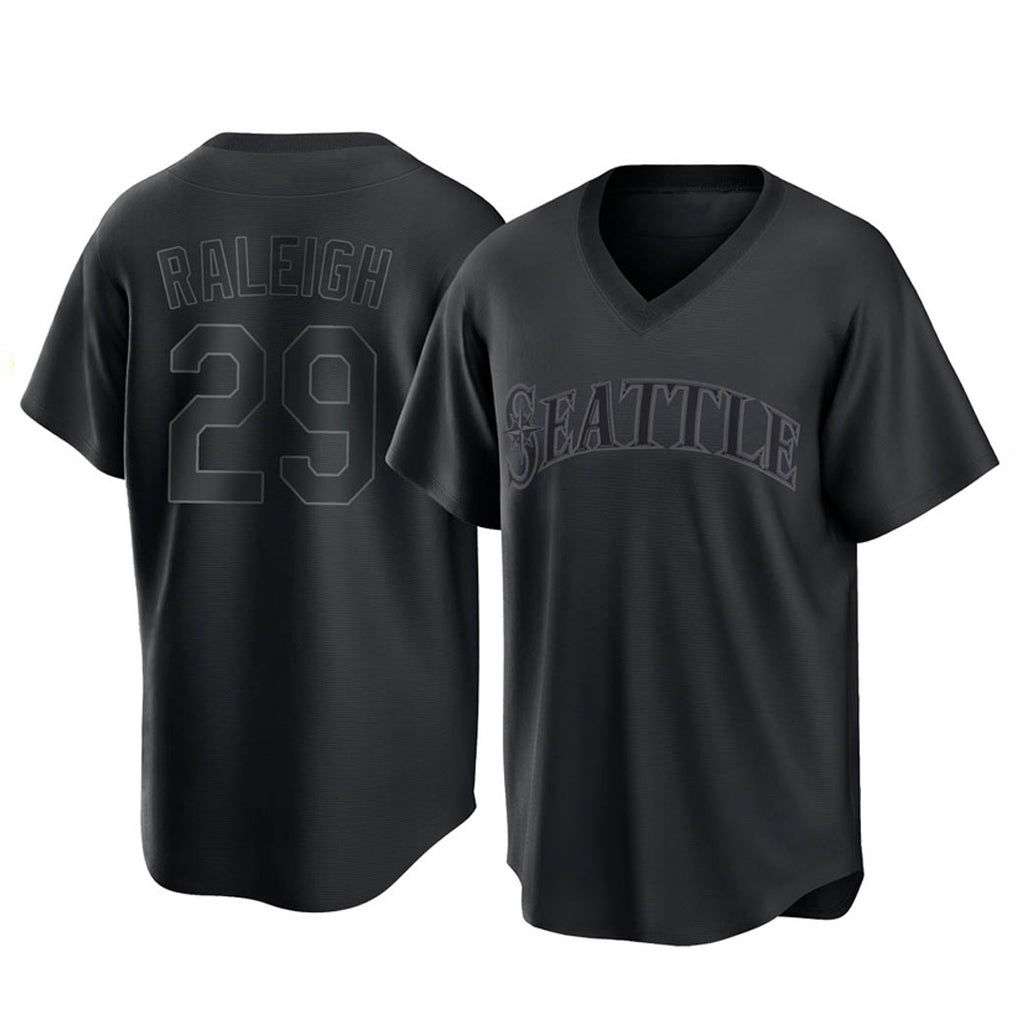 Kooe S.Mariners #29 Cal Raleigh Player Black Replica Fashion T-shirt Stitched Jerseys