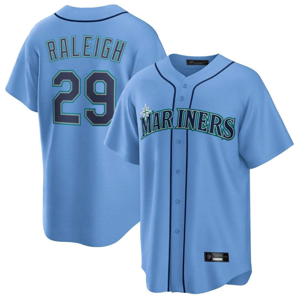 Kooe S.Mariners #29 Cal Raleigh Player Light Blue Home Game Stitched Jerseys