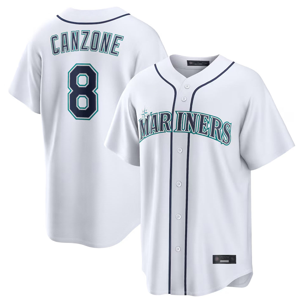 Kooe S.Mariners #8 Dominic Canzone Player White Home Game Stitched Jerseys