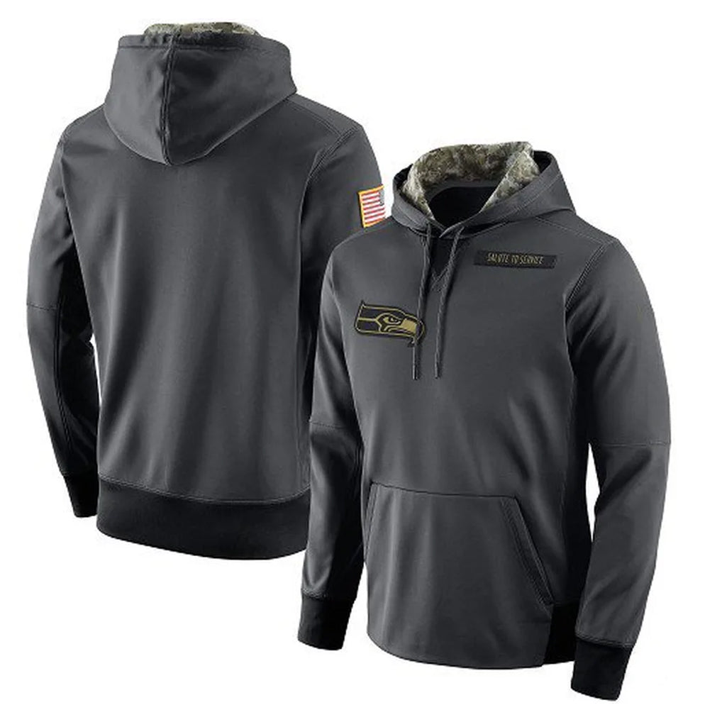 Kooe S.Seahawks Gray Pullover Hoodies Game Blank Player Stitched Jerseys
