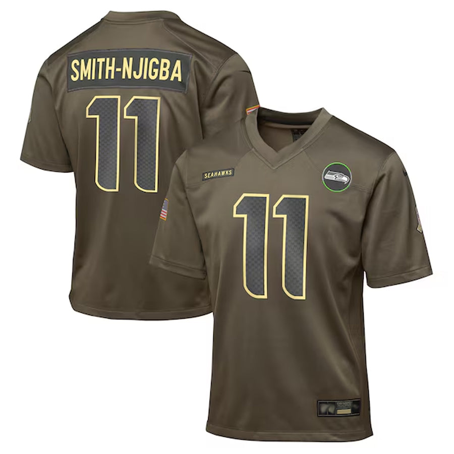 Kooe S.Seahawks #11 Jaxon Smith-Njigba Player Olive Salute to Service Game Stitched Jerseys