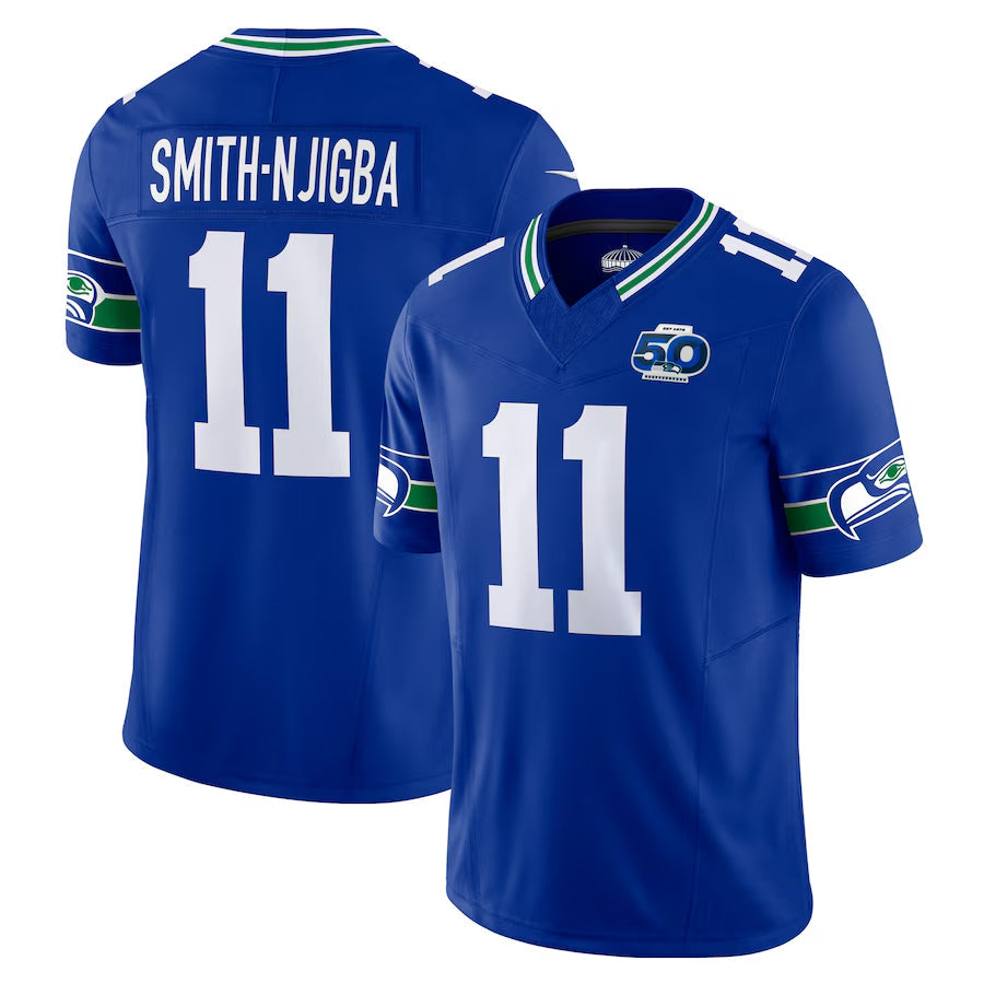 Kooe S.Seahawks #11 Jaxon Smith-Njigba Player Royal 50th Season Vapor F.U.S.E. Limited Stitched Jerseys