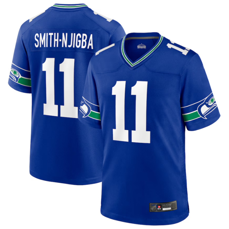 Kooe S.Seahawks #11 Jaxon Smith-Njigba Royal Throwback Player Game Stitched American Stitched Jerseys