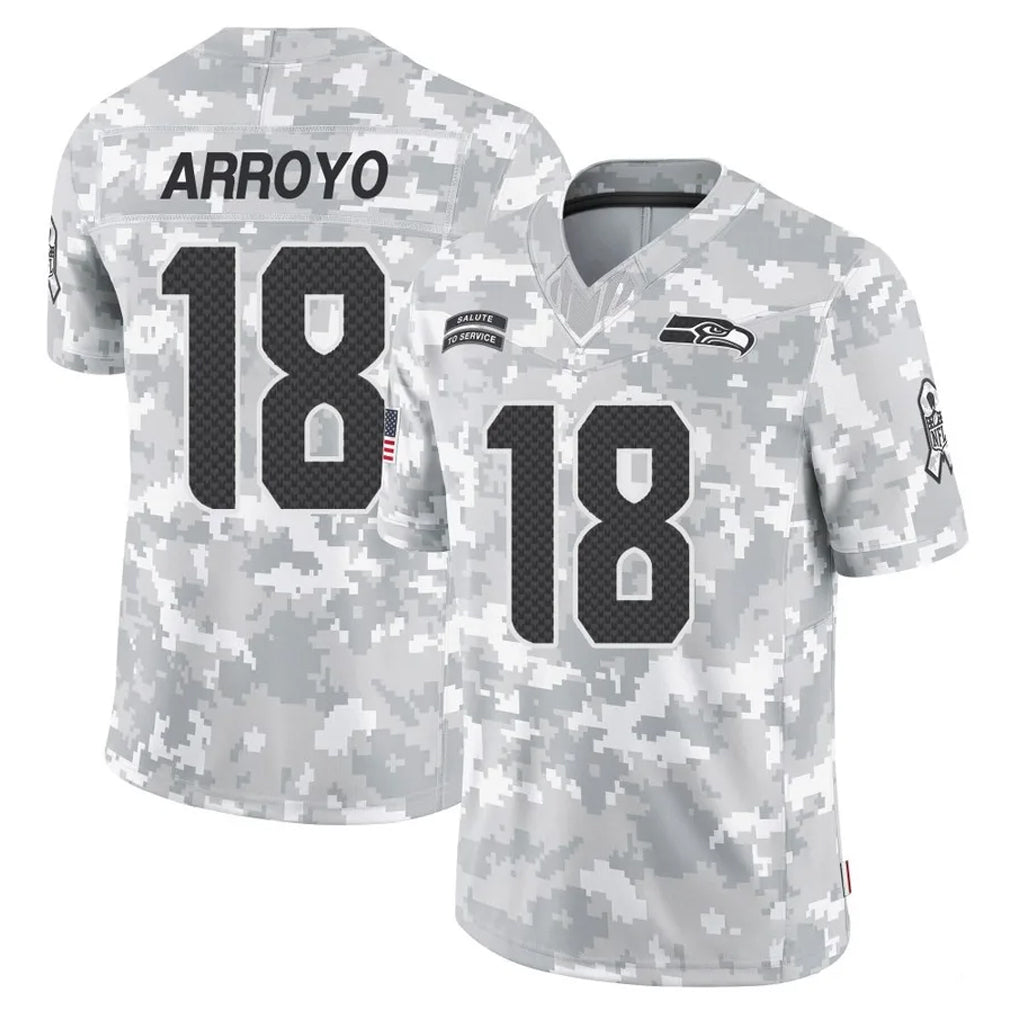 Kooe S.Seahawks #18 Elijah Arroyo Player Arctic Camo Limited Salute To Service Home Game Stitched Jerseys