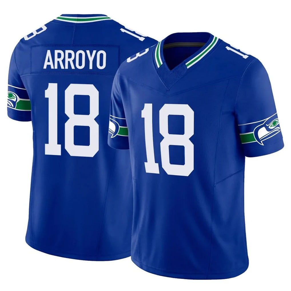 Kooe S.Seahawks #18 Elijah Arroyo Player Royal Limited Throwback Vapor F.U.S.E. Home Game Stitched Jerseys