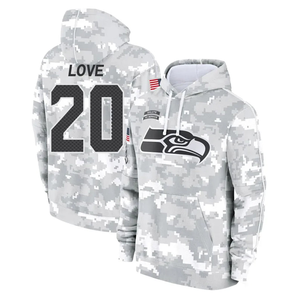 Kooe S.Seahawks #20 Julian Love Player Arctic Camo Limited Salute to Service Pullover Hoodies Game Stitched Jerseys