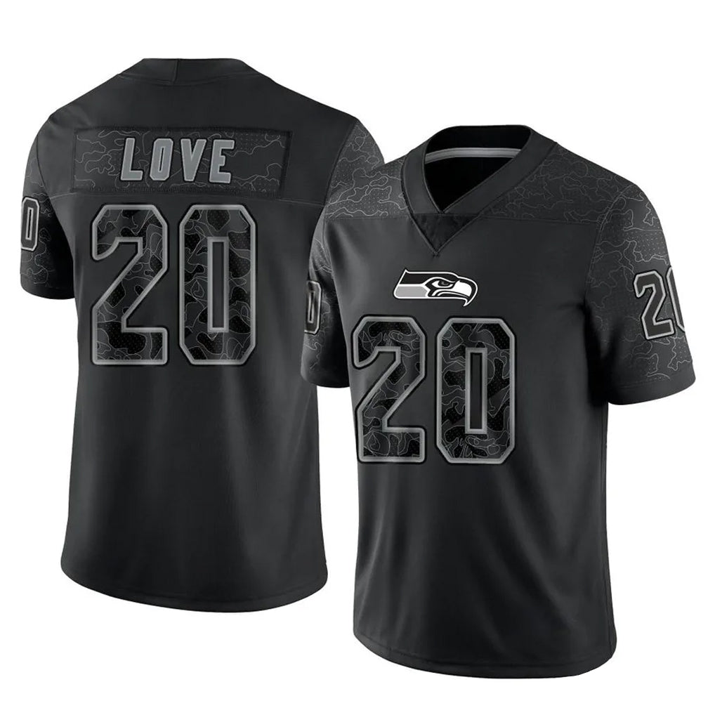 Kooe S.Seahawks #20 Julian Love Player Black Limited Reflective Home Game Stitched Jerseys