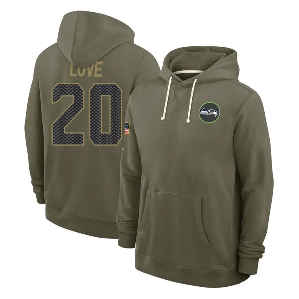 Kooe S.Seahawks #20 Julian Love Player Olive Salute to Service Pullover Hoodies Limited Stitched Jerseys