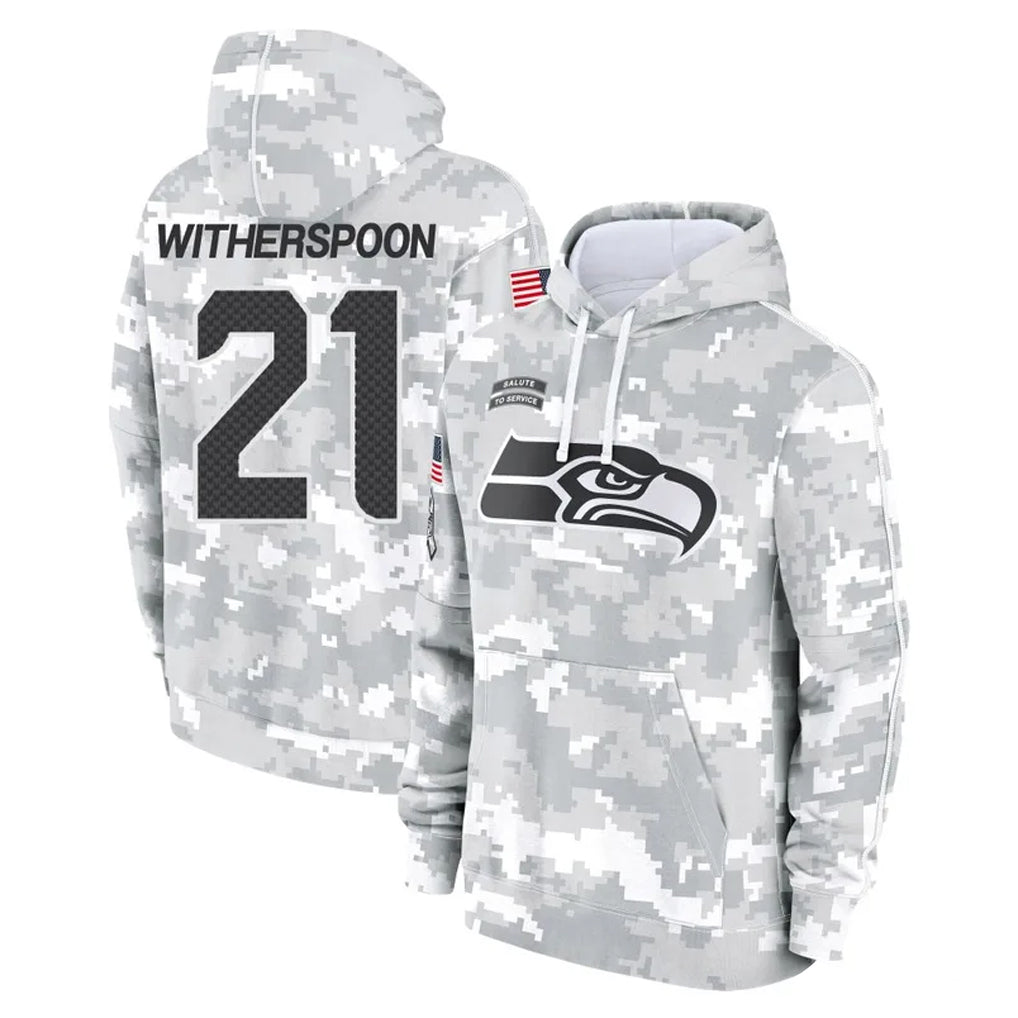 Kooe S.Seahawks #21 Devon Witherspoon Player Arctic Camo Limited Salute to Service Pullover Hoodies Game Stitched Jerseys