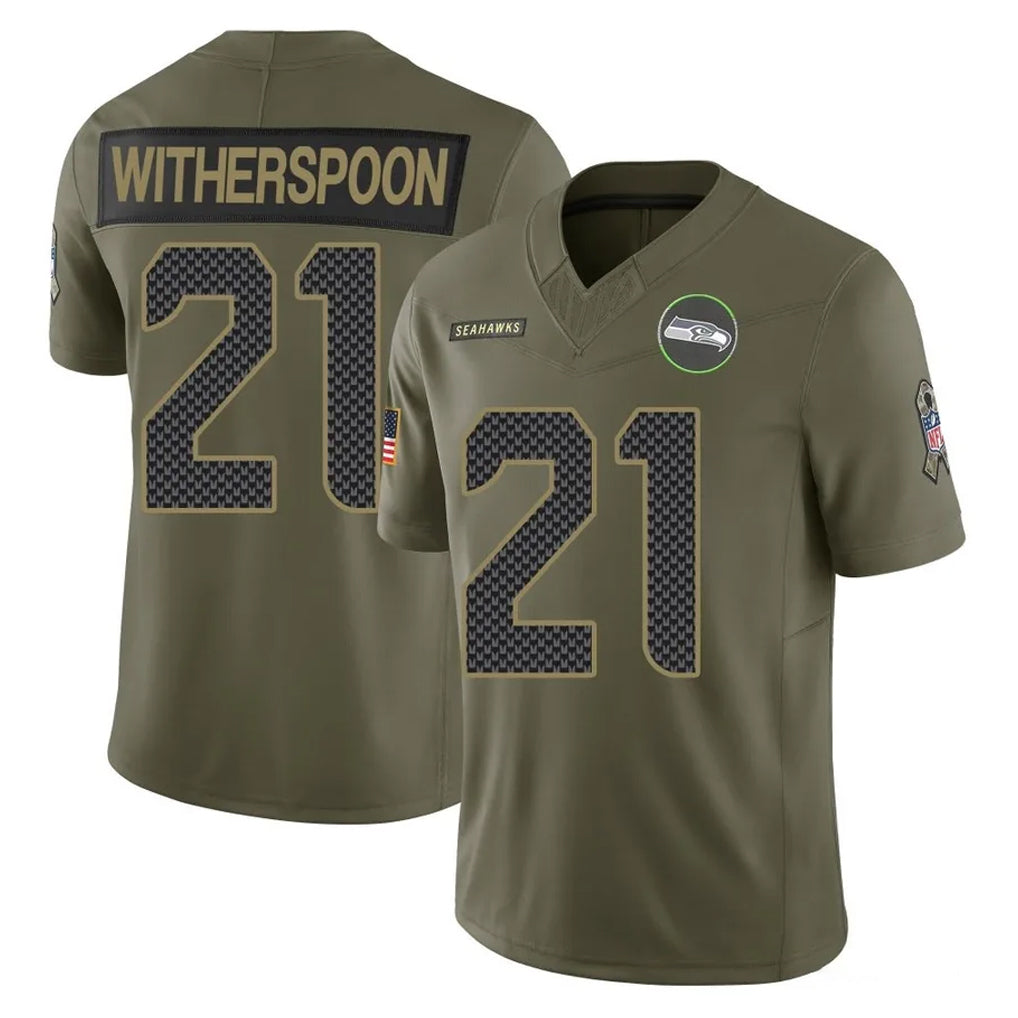 Kooe S.Seahawks #21 Devon Witherspoon Player Olive 2025 Salute To Service Limited Home Game Stitched Jerseys