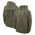 Kooe S.Seahawks #21 Devon Witherspoon Player Olive Salute to Service Pullover Hoodies Limited Stitched Jerseys