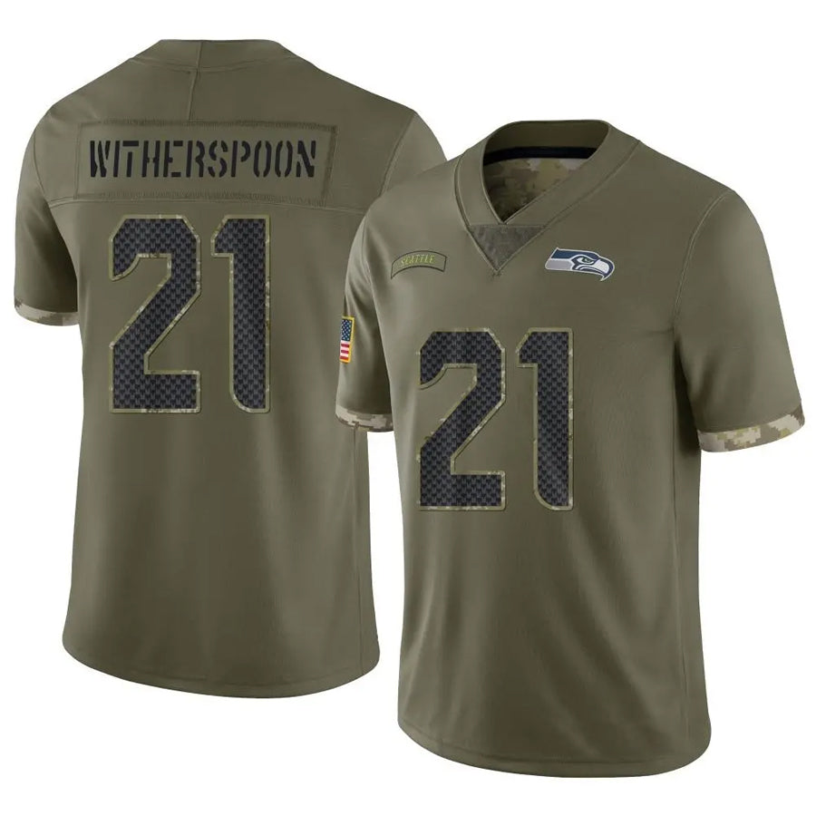 Kooe S.Seahawks #21 Devon Witherspoon Player Salute to Service Olive Stitched Jerseys