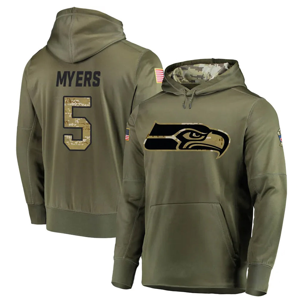 Kooe S.Seahawks #5 Jason Myers Player Olive Salute to Service Pullover Hoodie Home Game Stitched Jerseys