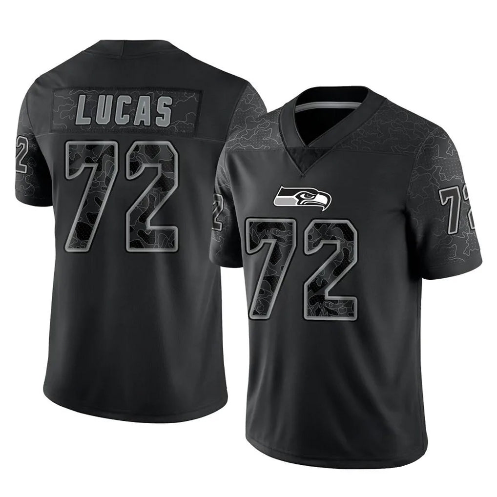 Kooe S.Seahawks #72 Abraham Lucas Player Black Limited Reflective Home Game Stitched Jerseys