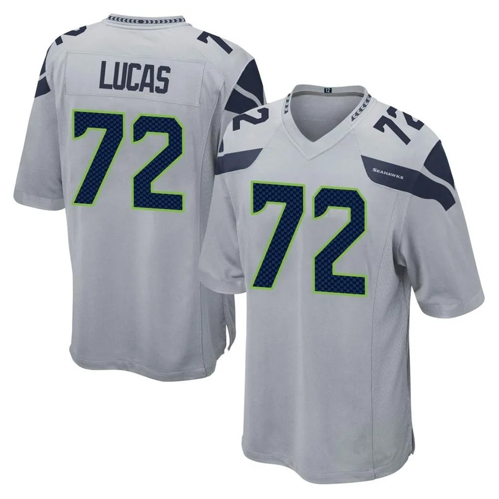 Kooe S.Seahawks #72 Abraham Lucas Player Gray Home Game Stitched Jerseys