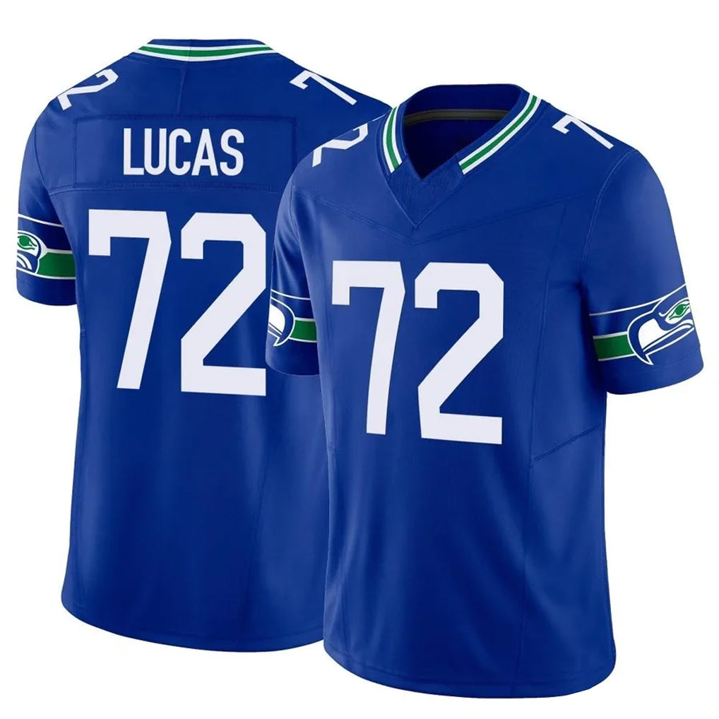 Kooe S.Seahawks #72 Abraham Lucas Player Royal Limited Throwback Vapor F.U.S.E. Home Game Stitched Jerseys