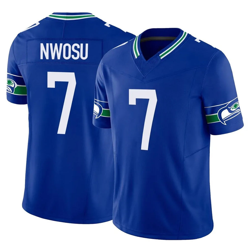 Kooe S.Seahawks #7 Uchenna Nwosu Player Royal Limited Throwback Vapor F.U.S.E. Home Game Stitched Jerseys