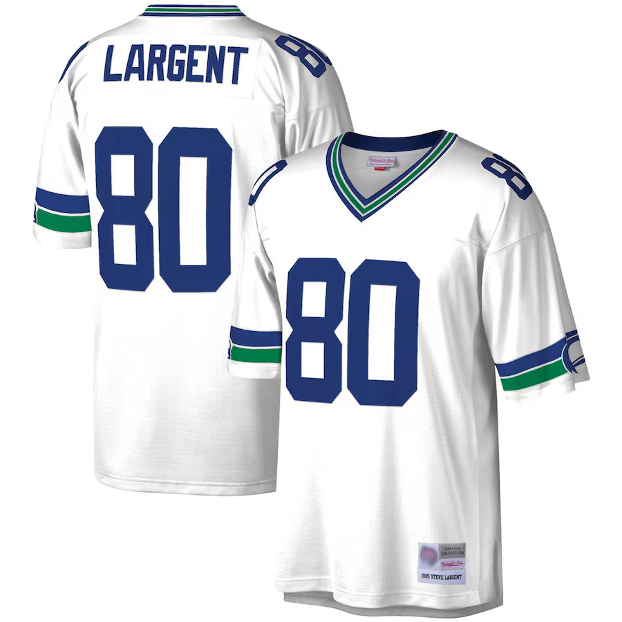 Kooe S.Seahawks #80 Steve Largent Player Mitchell & Ness White Legacy Replica Stitched Jerseys