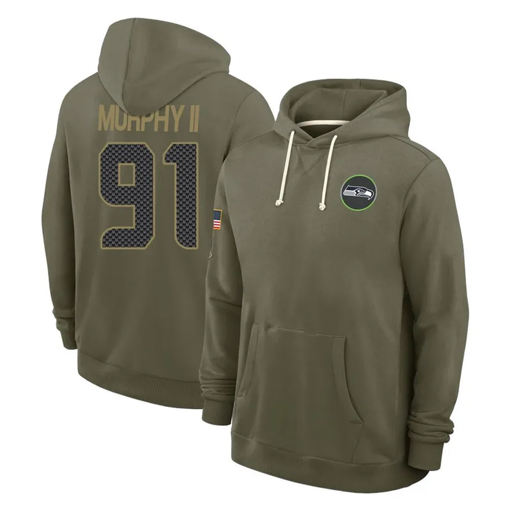Kooe S.Seahawks #91 Byron Murphy II Player Olive Salute to Service Pullover Hoodies Limited Stitched Jerseys