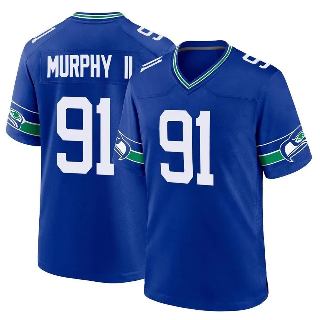 Kooe S.Seahawks #91 Byron Murphy II Player Royal Throwback Home Game Stitched Jerseys