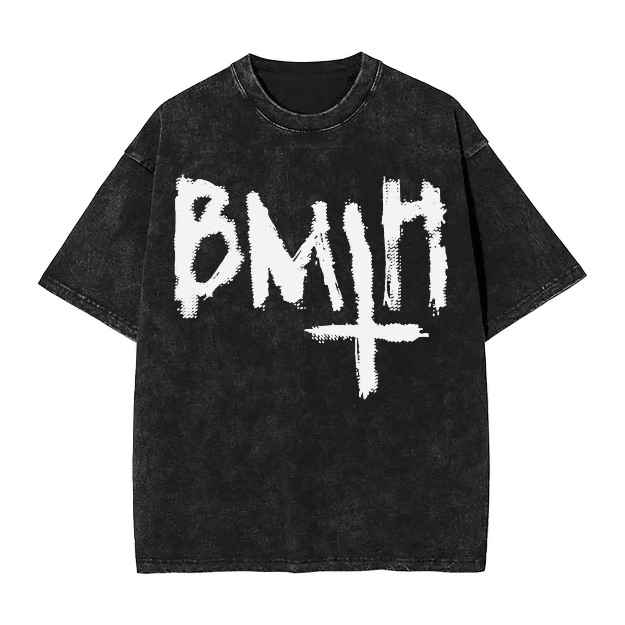 Cheap T-shirt Jerseys Short Sleeved Round Neck Y2k Tshirt Men New in Top & Tees Mens T-Shirt ROCK Band Bring Me The Horizon Tees for Fans BMTH Washed