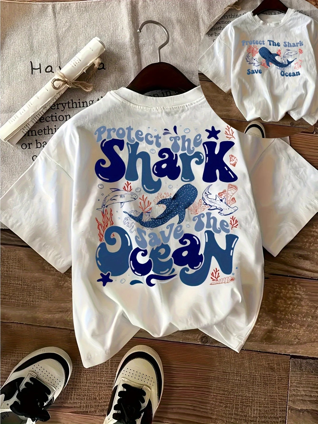 Cheap T-shirt Jerseys Eco Ocean Conservation Shark T-shirt Men Women 2025 Summer Whale Shark Print Loose O-neck Short Sleeve Save The Ocean Tee