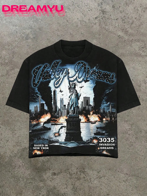 Cheap T-shirt Jerseys 2026 Summer Men's T-shirt with Letter Print Breathable Lightweight Casual Roller Skating Hip-Hop Style Male T-shirt