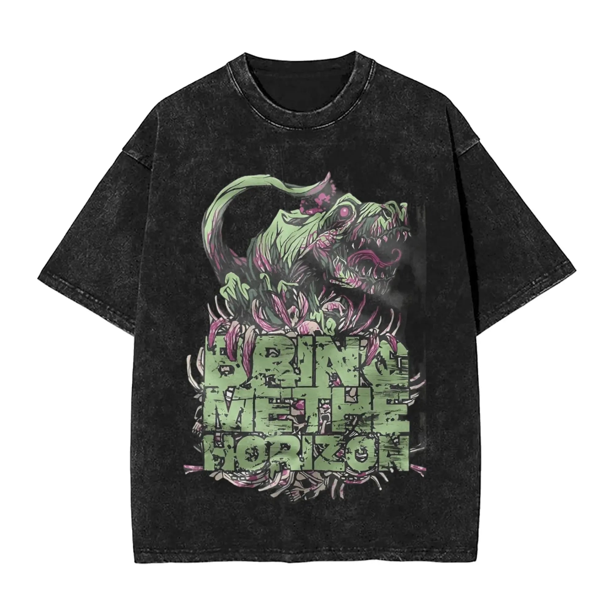 Cheap T-shirt Jerseys Short Sleeved Round Neck Y2k Tshirt Men New in Top & Tees Mens T-Shirt ROCK Band Bring Me The Horizon Tees for Fans BMTH Washed
