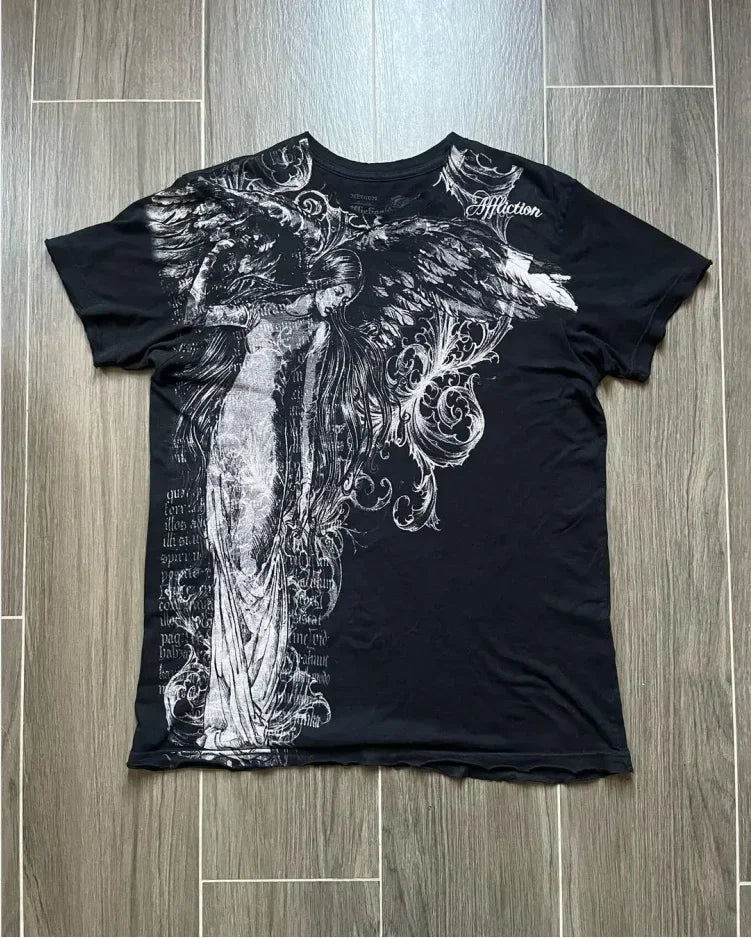 Cheap T-shirt Jerseys 90s American Trendy Retro Fashion Print Round Neck Short-sleeved T-shirt Men Womens Y2K Street Style Gothic Couple Sports