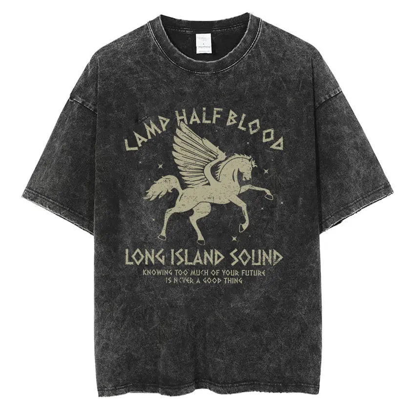 Cheap T-shirt Jerseys Camp Half Blood Long Island Sound Print T Shirts Percy Jackson Vintage Washed T-Shirt Men Women High Quality Short Sleeve TShirt