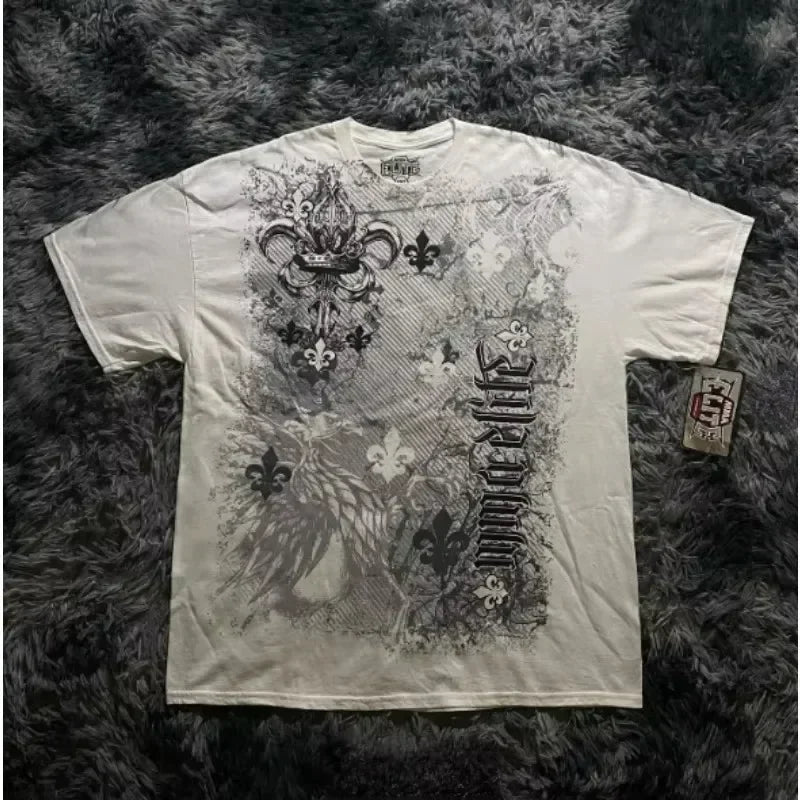 Cheap T-shirt Jerseys MMA ELITE Cross Skull Print Green Y2K T Shirt Men Loose Fit Streetwear Graphic Tee Oversized Glow Dark Party Ins Popularity Tops
