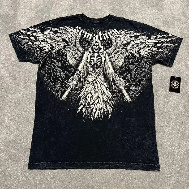 Cheap T-shirt Jerseys 90s American Trendy Retro Fashion Print Round Neck Short-sleeved T-shirt Men Womens Y2K Street Style Gothic Couple Sports