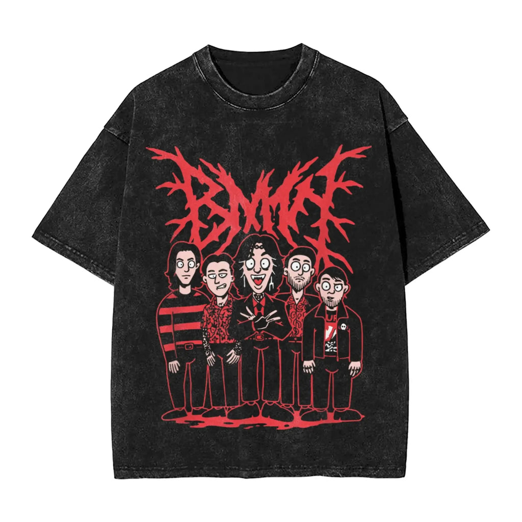 Cheap T-shirt Jerseys Short Sleeved Round Neck Y2k Tshirt Men New in Top & Tees Mens T-Shirt ROCK Band Bring Me The Horizon Tees for Fans BMTH Washed