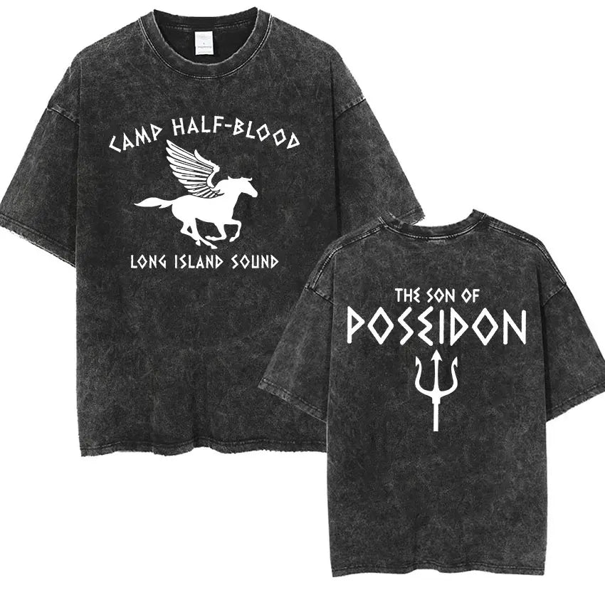 Cheap T-shirt Jerseys Camp Half Blood Long Island Sound Print T Shirts Percy Jackson Vintage Washed T-Shirt Men Women High Quality Short Sleeve TShirt