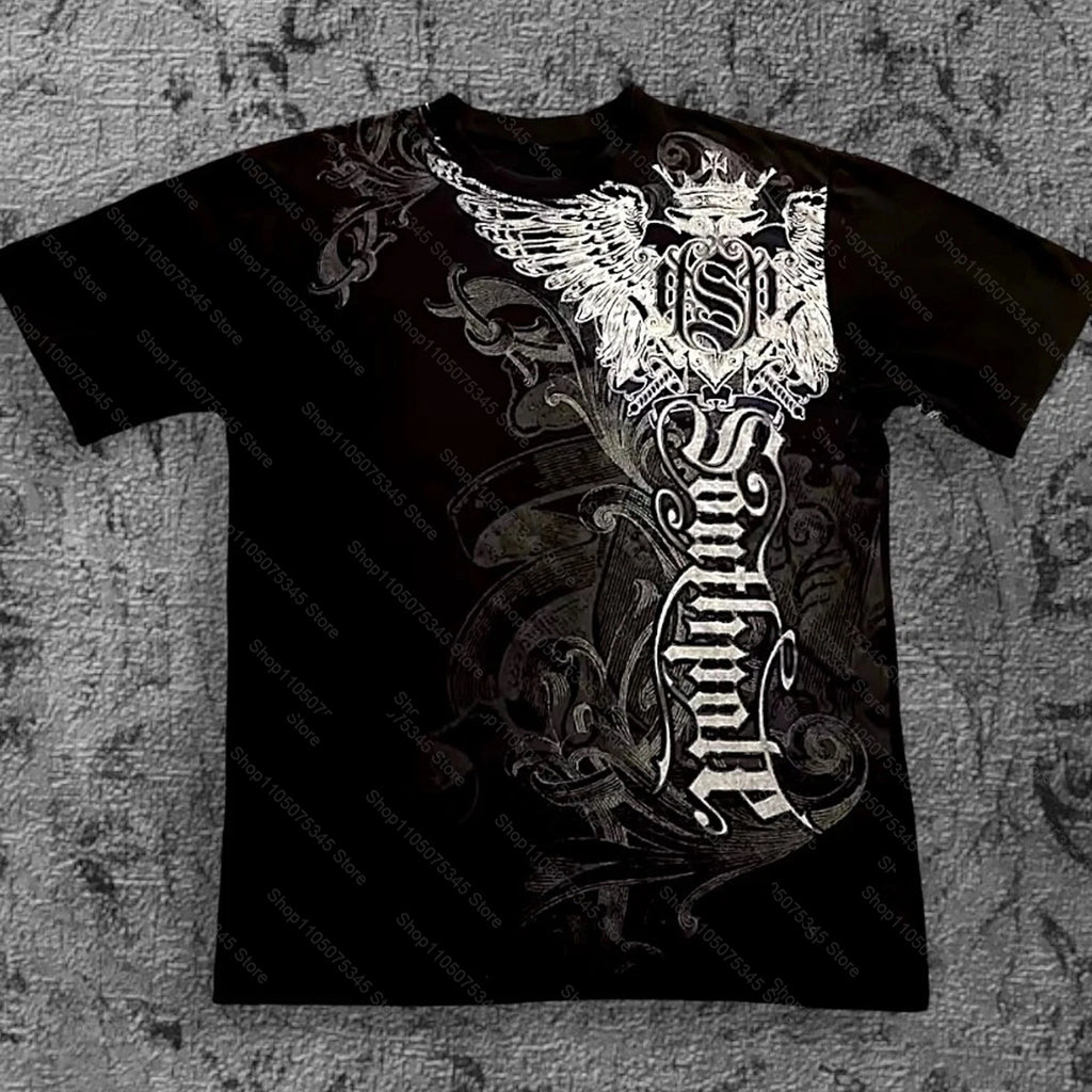 Cheap T-shirt Jerseys Classic Y2K Gothic Style T-shirt Print Oversized T Shirt High Street Shirts Gothic Round Neck Cotton Tops New Mens Women T Shirt