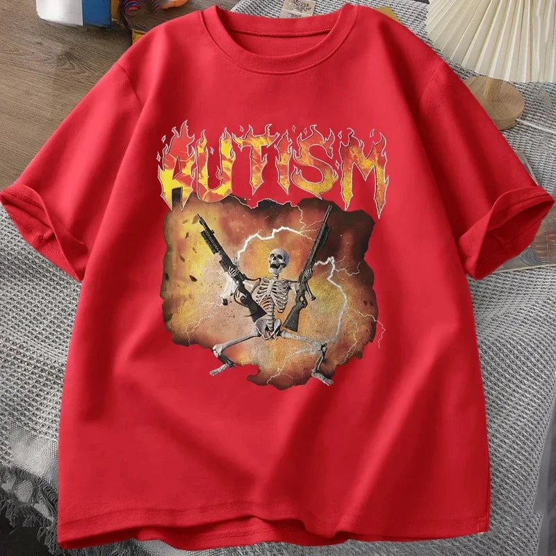 Cheap T-shirt Jerseys Autistic funny skeleton T-shirt for womenfeaturing autism meme graphicstrendy Hayaoku culture vintage T-shirtstreet style