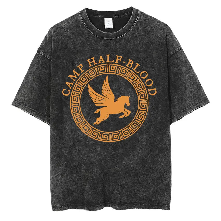 Cheap T-shirt Jerseys Camp Half Blood Long Island Sound Print T Shirts Percy Jackson Vintage Washed T-Shirt Men Women High Quality Short Sleeve TShirt