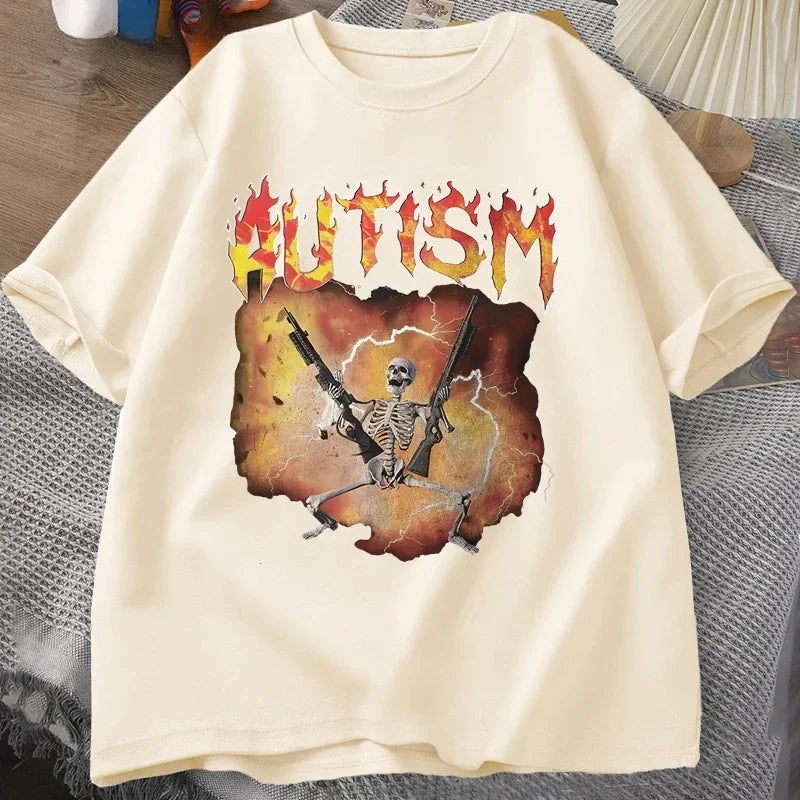 Cheap T-shirt Jerseys Autistic funny skeleton T-shirt for womenfeaturing autism meme graphicstrendy Hayaoku culture vintage T-shirtstreet style