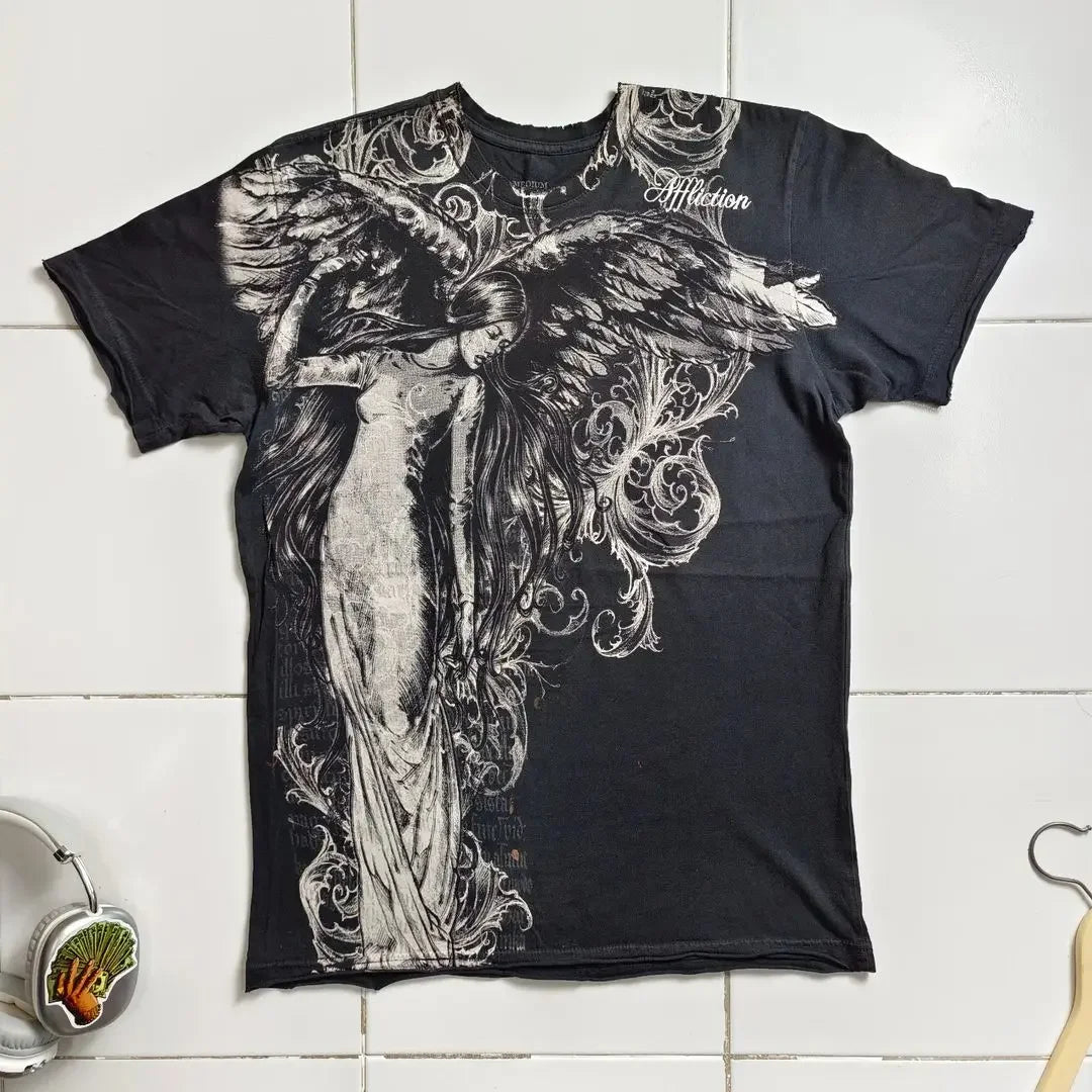 Cheap T-shirt Jerseys 90s American Trendy Retro Fashion Print Round Neck Short-sleeved T-shirt Men Womens Y2K Street Style Gothic Couple Sports