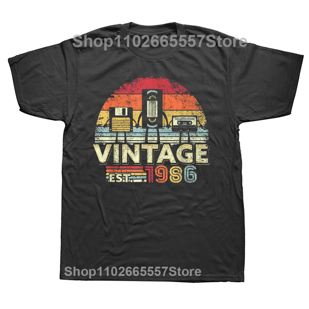 Cheap T-shirt Jerseys Novelty Made in 1986 40th Cassette Tape Vintage T Shirts Streetwear Short Sleeve Birthday Gifts Summer T-shirt Mens Clothing