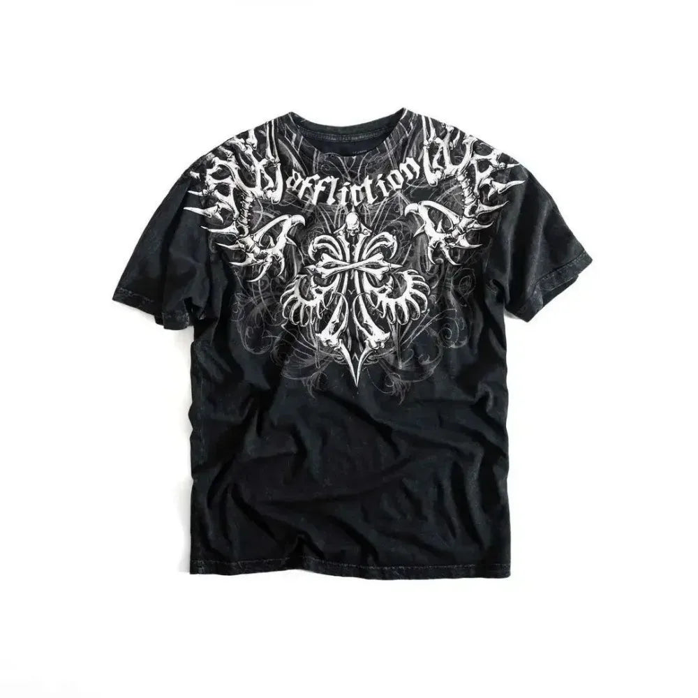 Cheap T-shirt Jerseys European and American men's summer Gothic skull letter print comfortable and breathable round neck T-shirt outdoor street top