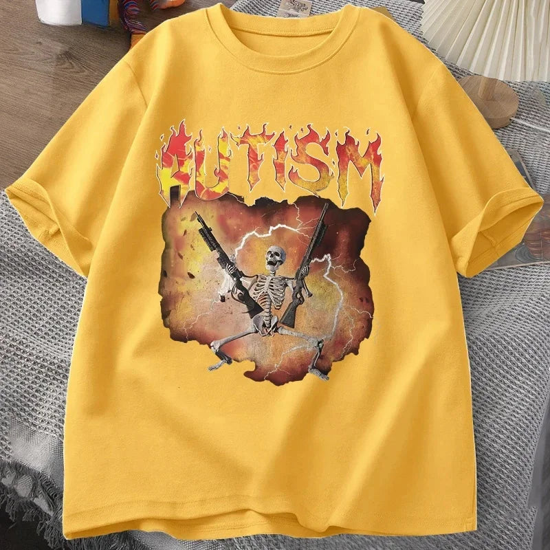 Cheap T-shirt Jerseys Autistic funny skeleton T-shirt for womenfeaturing autism meme graphicstrendy Hayaoku culture vintage T-shirtstreet style