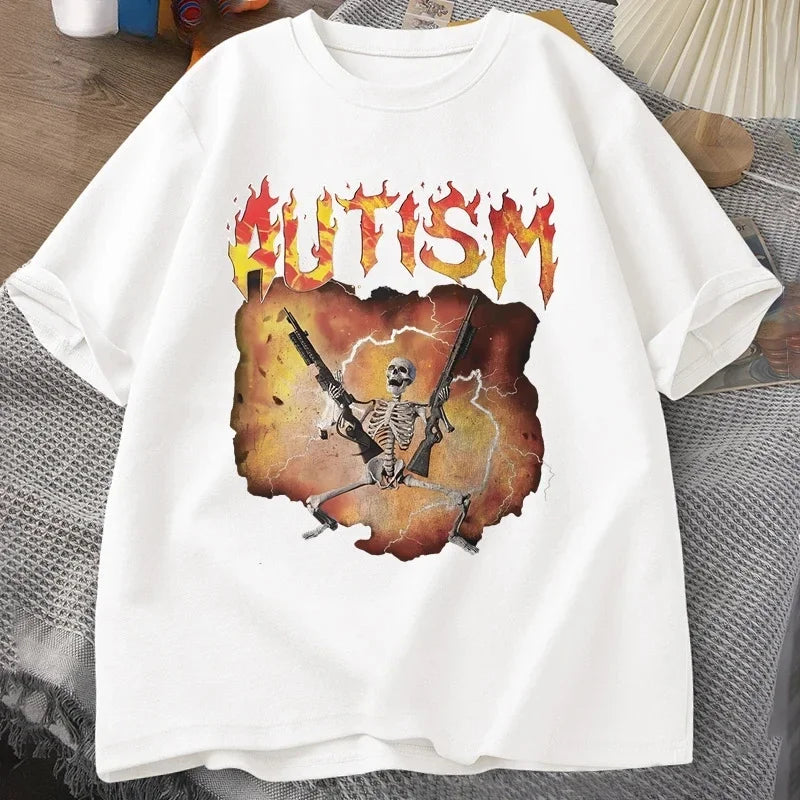 Cheap T-shirt Jerseys Autistic funny skeleton T-shirt for womenfeaturing autism meme graphicstrendy Hayaoku culture vintage T-shirtstreet style