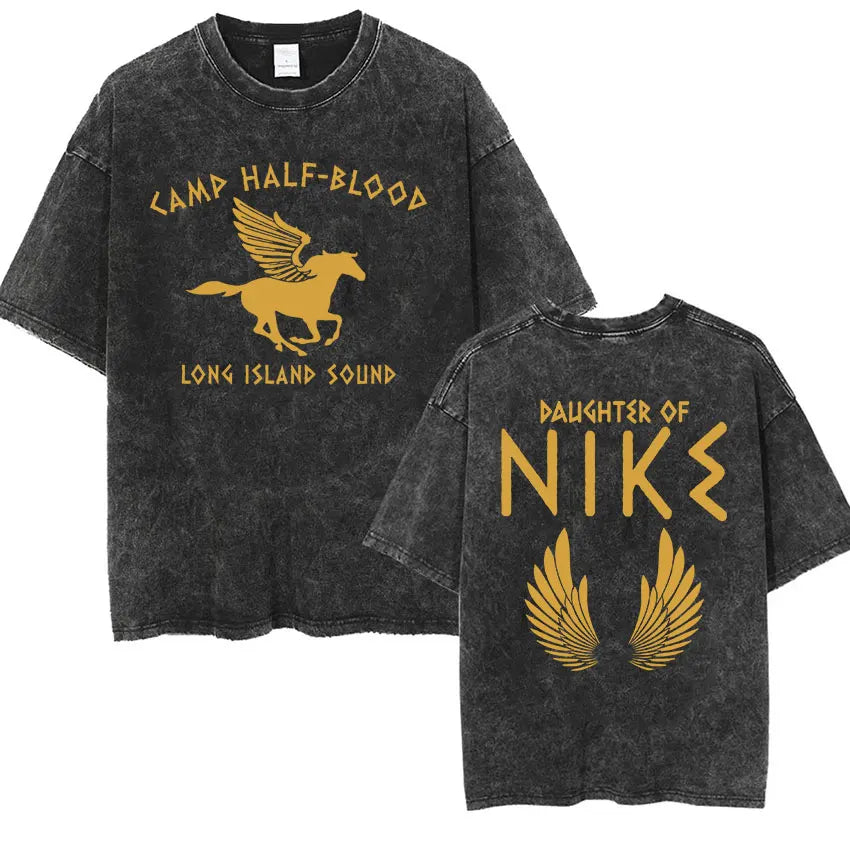 Cheap T-shirt Jerseys Camp Half Blood Long Island Sound Print T Shirts Percy Jackson Vintage Washed T-Shirt Men Women High Quality Short Sleeve TShirt