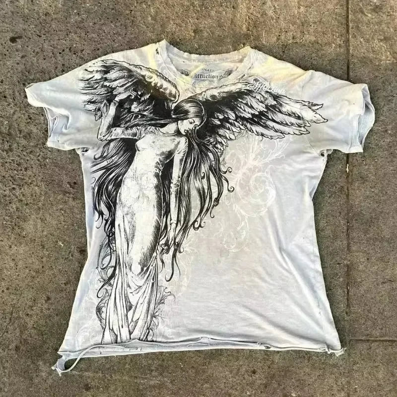 Cheap T-shirt Jerseys Classic Y2K Gothic Style T-shirt Print Oversized T Shirt High Street Shirts Gothic Round Neck Cotton Tops New Mens Women T Shirt