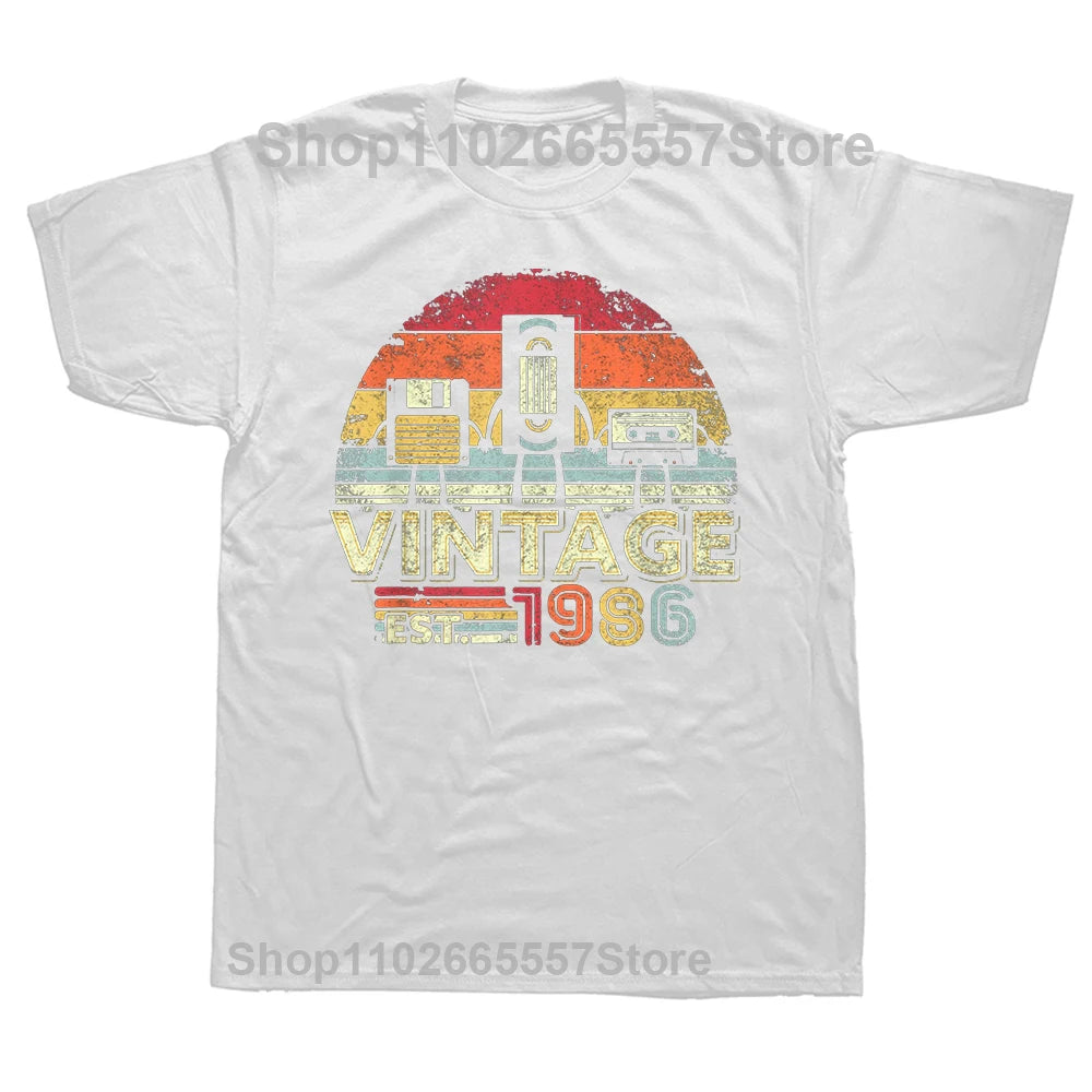 Cheap T-shirt Jerseys Novelty Made in 1986 40th Cassette Tape Vintage T Shirts Streetwear Short Sleeve Birthday Gifts Summer T-shirt Mens Clothing