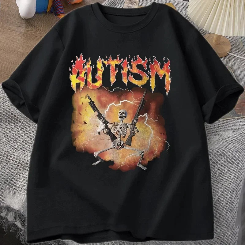 Cheap T-shirt Jerseys Autistic funny skeleton T-shirt for womenfeaturing autism meme graphicstrendy Hayaoku culture vintage T-shirtstreet style